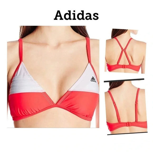 NWT Adidas Striped “Shock Red” bikini top - Picture 1 of 15
